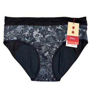 Thinx Hiphugger Leakproof Period Panties Size 4X Black Floral NWT